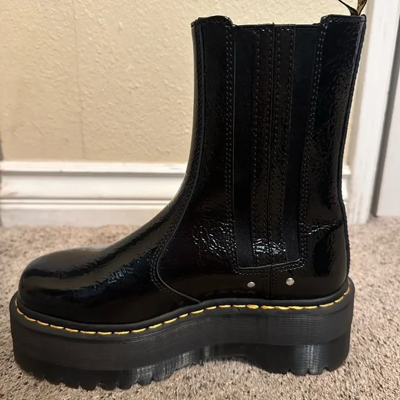 Dr. Martens Platform Black Boots with Yellow Stitching - Picture 7 of 10